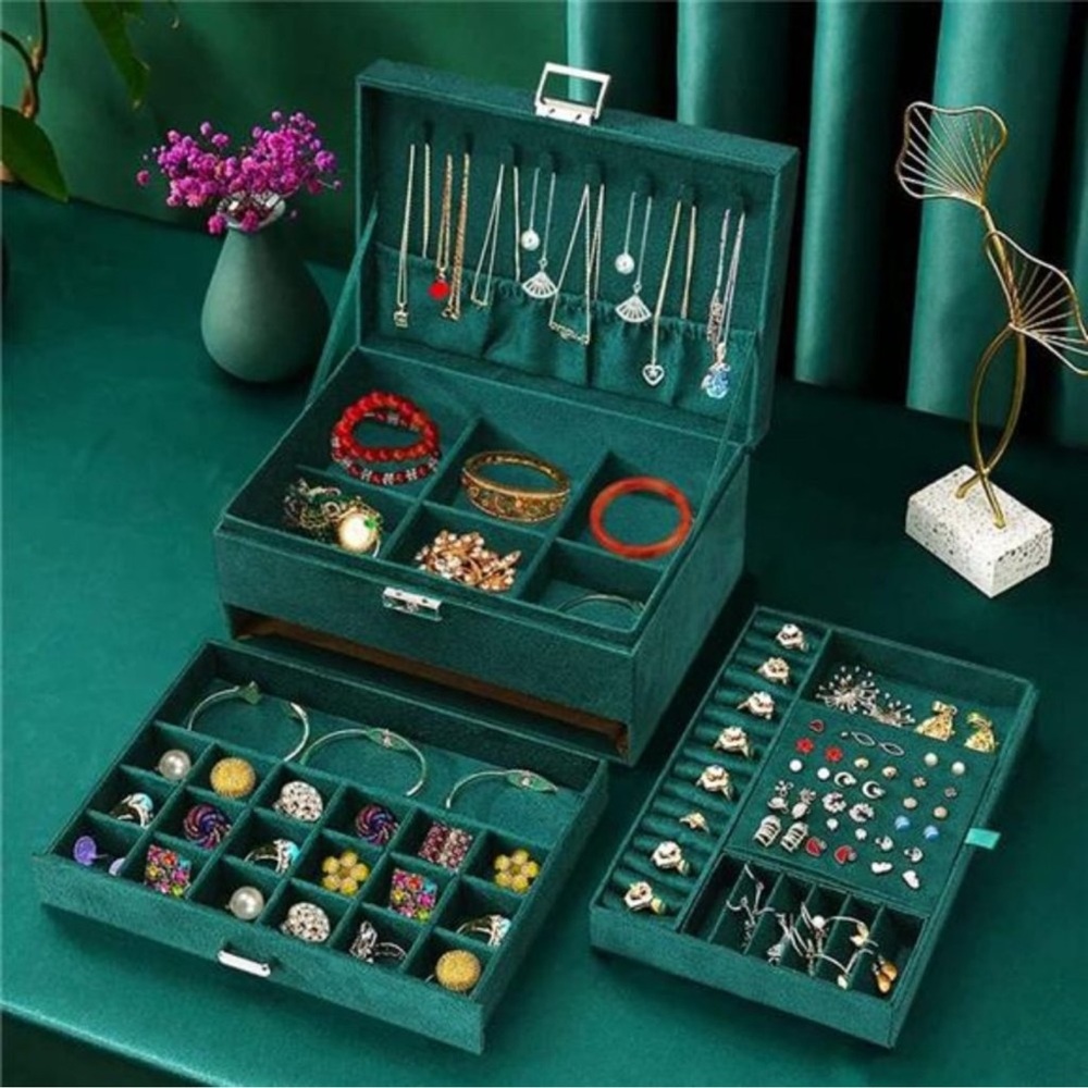 Jewelry Boxes for Women Green Large Jewelry Box Organizer for Women Lockable